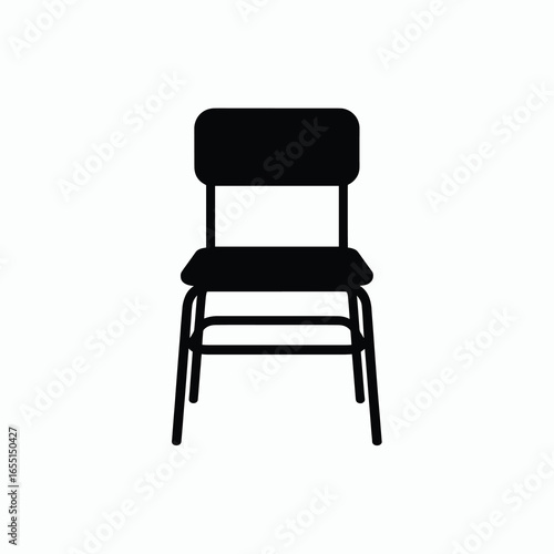 black vector silhouette of a classic school chair with straight legs, flat seat, and rectangular backrest