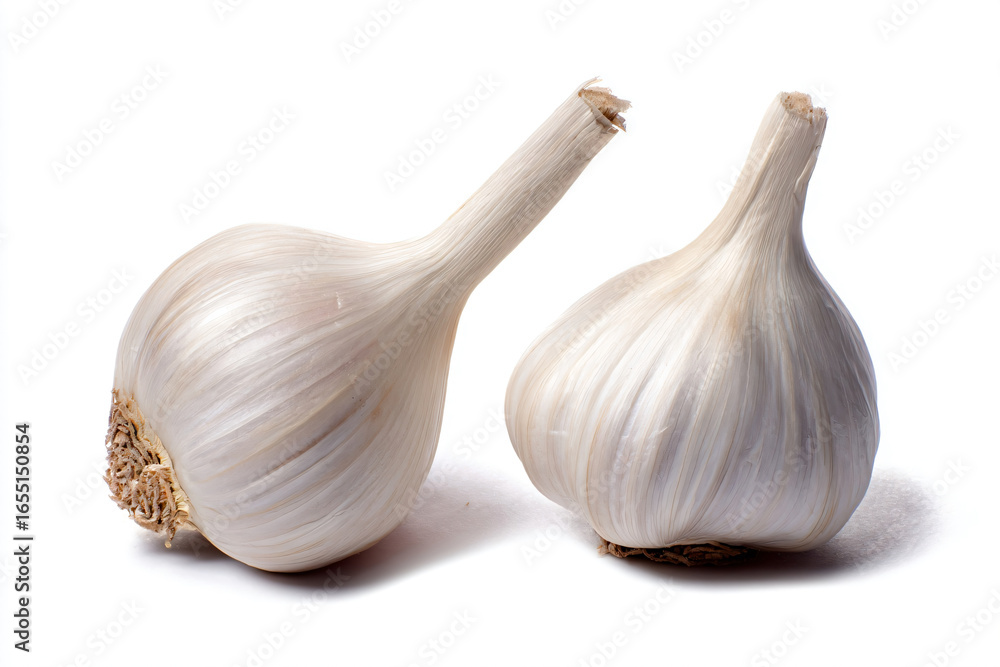 Fototapeta premium two garlic bulbs on a white surface