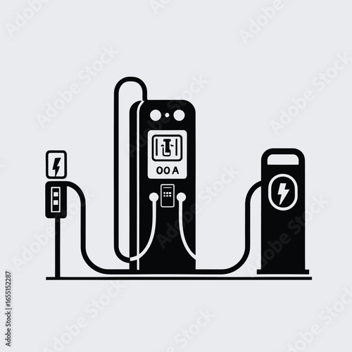 Modern solar powered electric vehicle charging station illustration