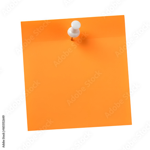 Orange Sticky Note with White Pushpin Isolated on transparent Background. Orange sticky post it note with White pushpin. isolated on white or transparent background. PNG
