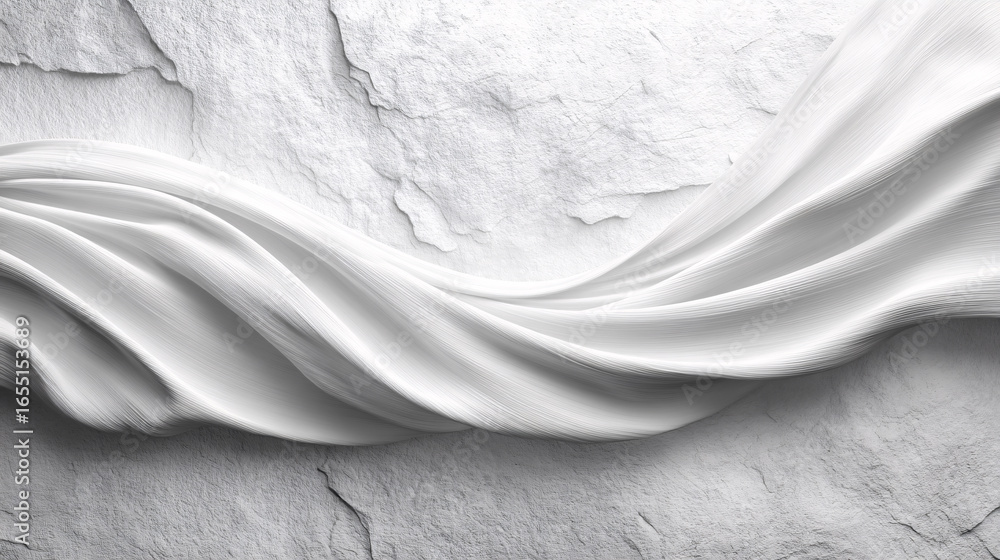 Fototapeta premium White Silk Ribbon Wave on Stone Elegant Abstract Background for Product Mockups and Design