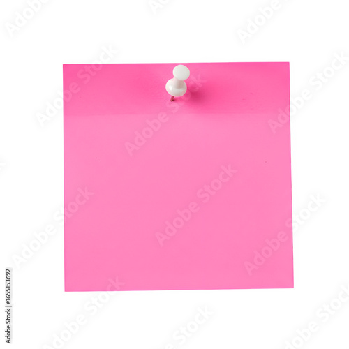 Pink Sticky Note with White Pushpin Isolated on transparent Background. Pink sticky post it note with White pushpin. isolated on white or transparent background. PNG