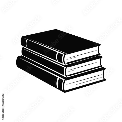  black vector silhouette of a neat stack of three hardcover books in different sizes