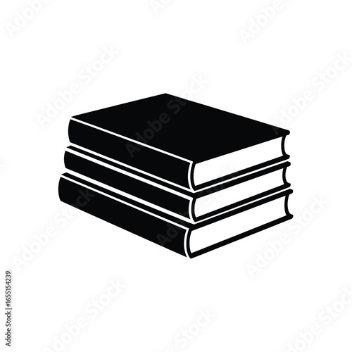  black vector silhouette of a neat stack of three hardcover books in different sizes