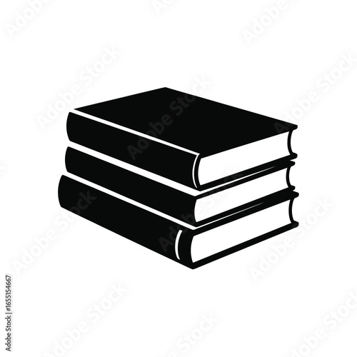  black vector silhouette of a neat stack of three hardcover books in different sizes