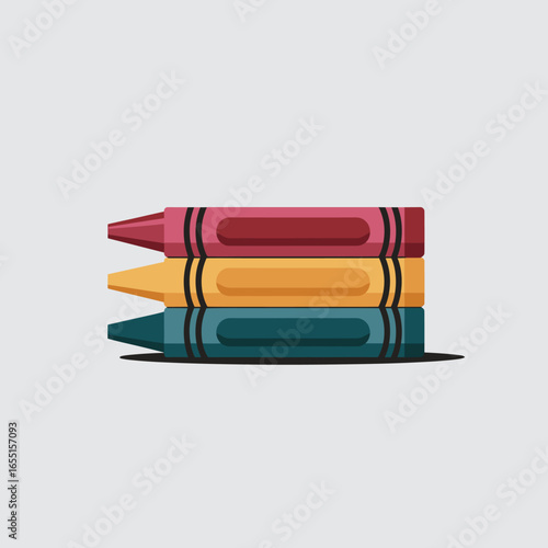 black vector silhouette of a set of three crayons, slightly angled and stacked with visible pointed tips
