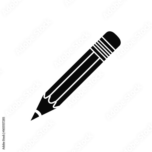  black vector silhouette of a sharpened wooden pencil with a slightly curved body