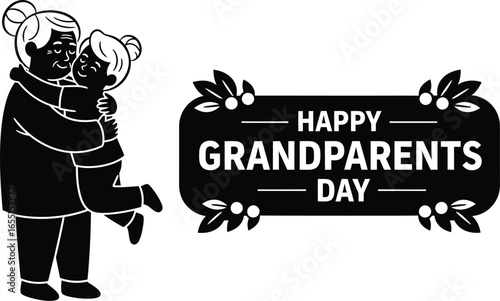 Vector art of happy grandparents day illustration with grandmother hugging grandchild
