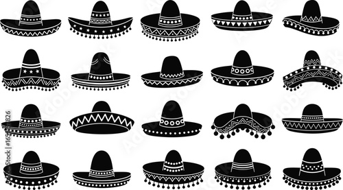 Vector art of collection of various mexican sombreros