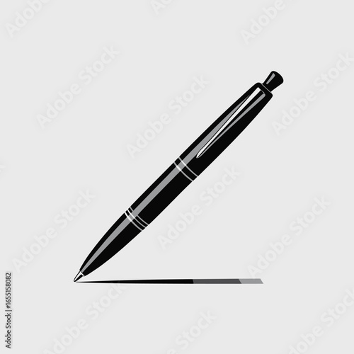 black vector silhouette of a sleek ballpoint pen with a pointed tip and visible clip