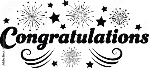 Vector art of congratulations text with fireworks and stars