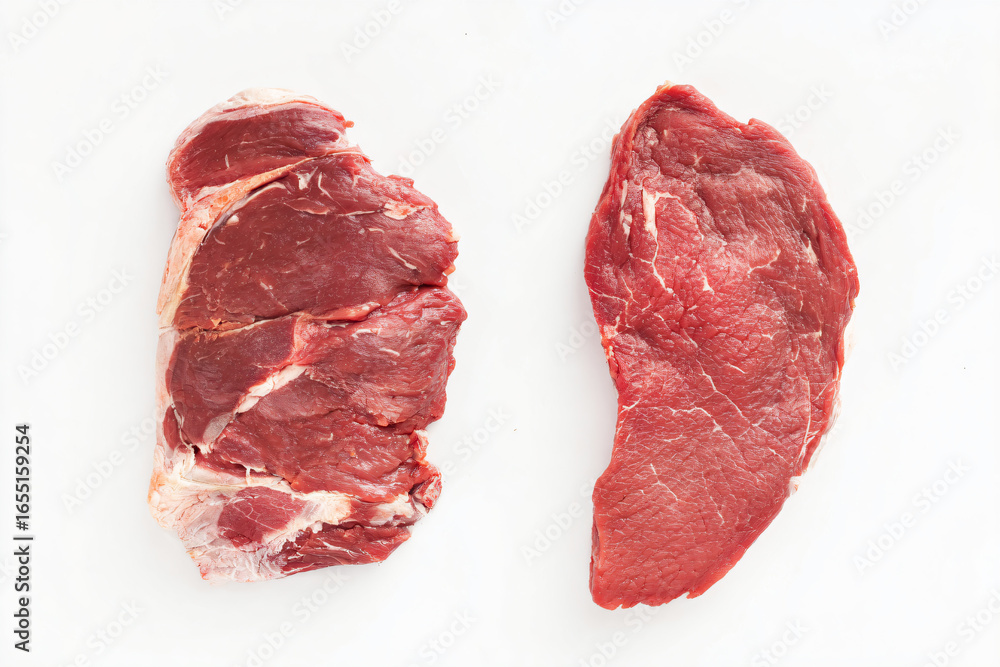 Obraz premium two pieces of meat are shown on a white surface