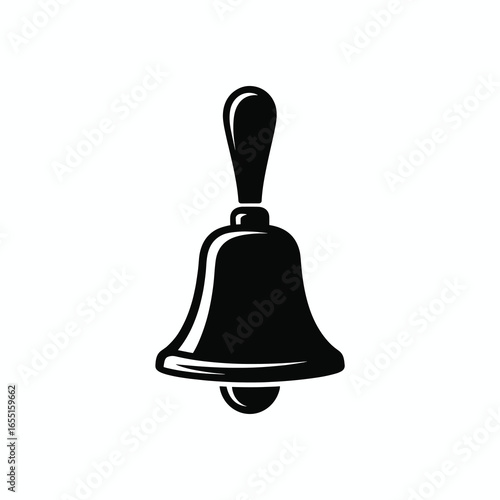 black vector silhouette of a traditional school hand bell with a flared base and rounded handle