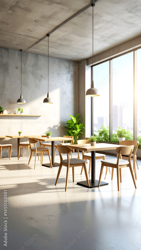 Fototapeta premium Cafe, minimalistisch natürlich eingerichtet 