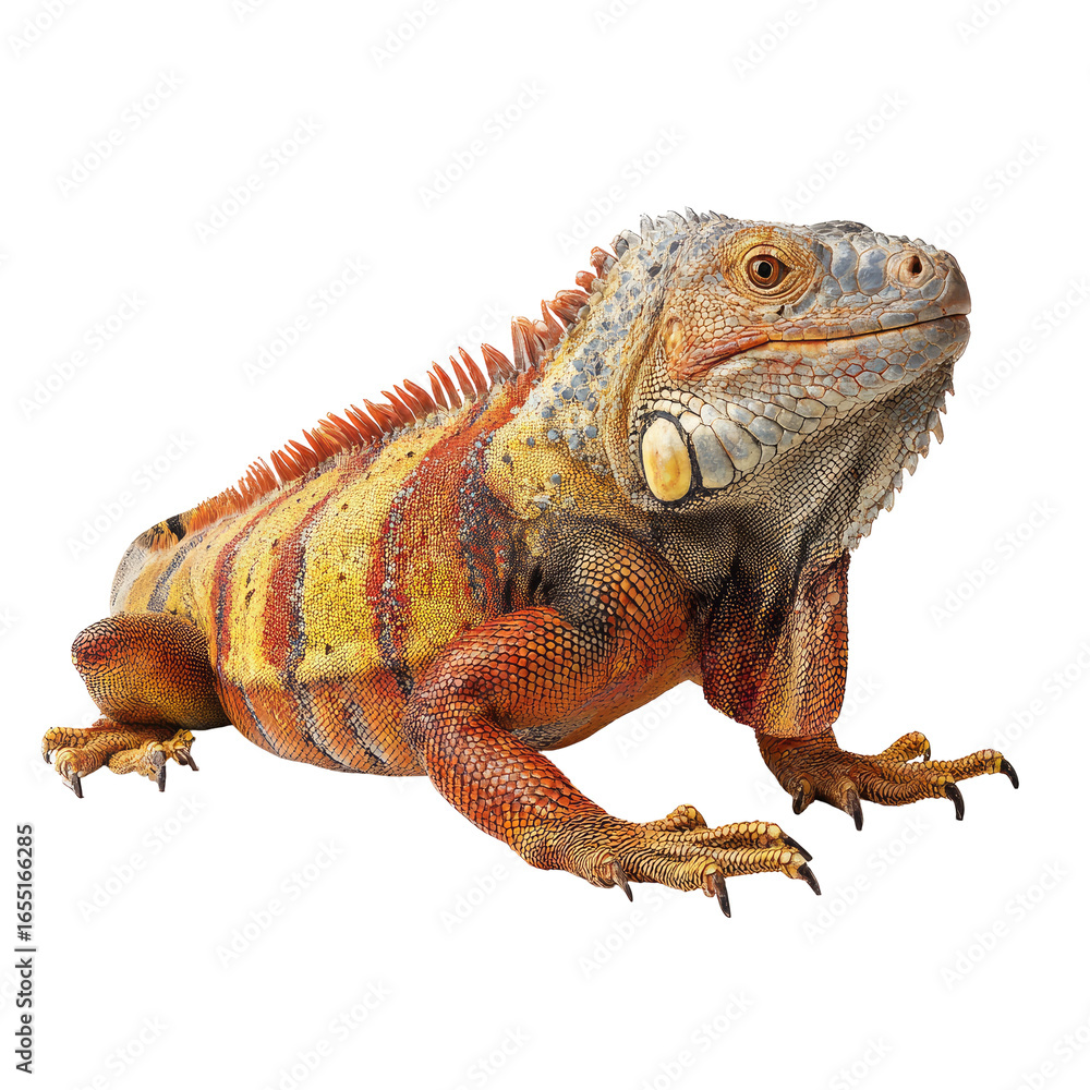 Fototapeta premium Red iguana portrait, studio shot, reptile, exotic pet, wildlife, background, nature, poster