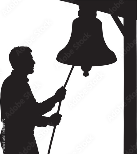 Silhouette of a man ringing a large bell person