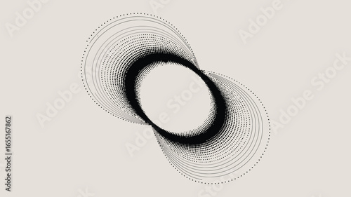 Abstract figure eight design with black dots and thin lines on a light beige background creating a pattern