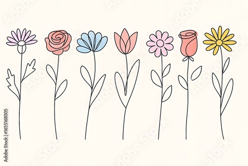 Minimalist Floral Line Art – Pastel Bloom Set with Urdu-English Poetic Overlay | HD Whimsical Wallpaper
