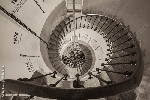  The old stairs of lighthouse in cap Spartal with written the years of stages of construction of the lighthouseو Tangier, Morocco