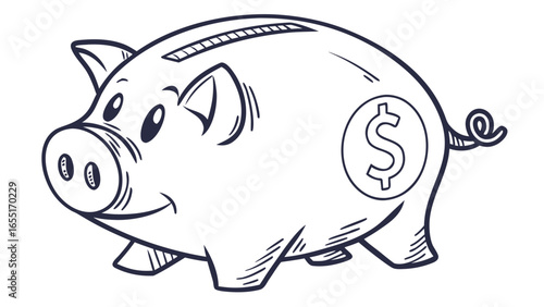Illustration of a stylized piggy bank with a dollar sign and coin slot on its back side art