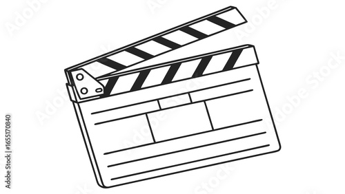 Illustration of a black and white clapperboard with striped top used in film production scenes