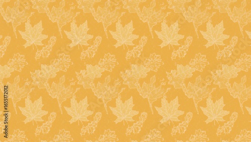 Seamless pattern of maple leaves on a yellow background for a fall design