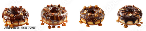 Wallpaper Mural Four chocolate donuts with hazelnut topping and chocolate glaze, isolated on transparent background Torontodigital.ca
