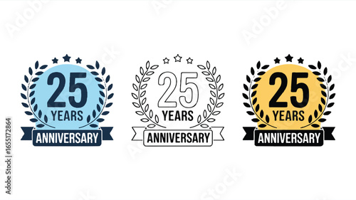 Celebrating a quarter of a century anniversary with illustrative designs and golden laurel wreaths