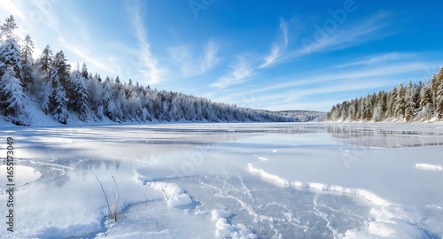 Wallpaper Mural Frozen Alpine Lake Surrounded by Snow and Pine Forests Torontodigital.ca