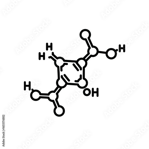 Abstract Chemical Formula of Ascorbic Acid on White Background