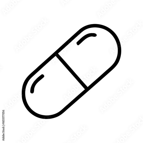 Graphic depiction of a medicine capsule icon for healthcare or pharmaceutical uses