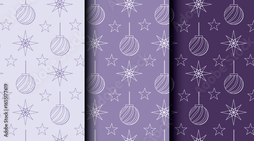 Vector set of Christmas seamless patterns in three color variations. Ideal for holiday packaging, gift wrap, and festive stationery.