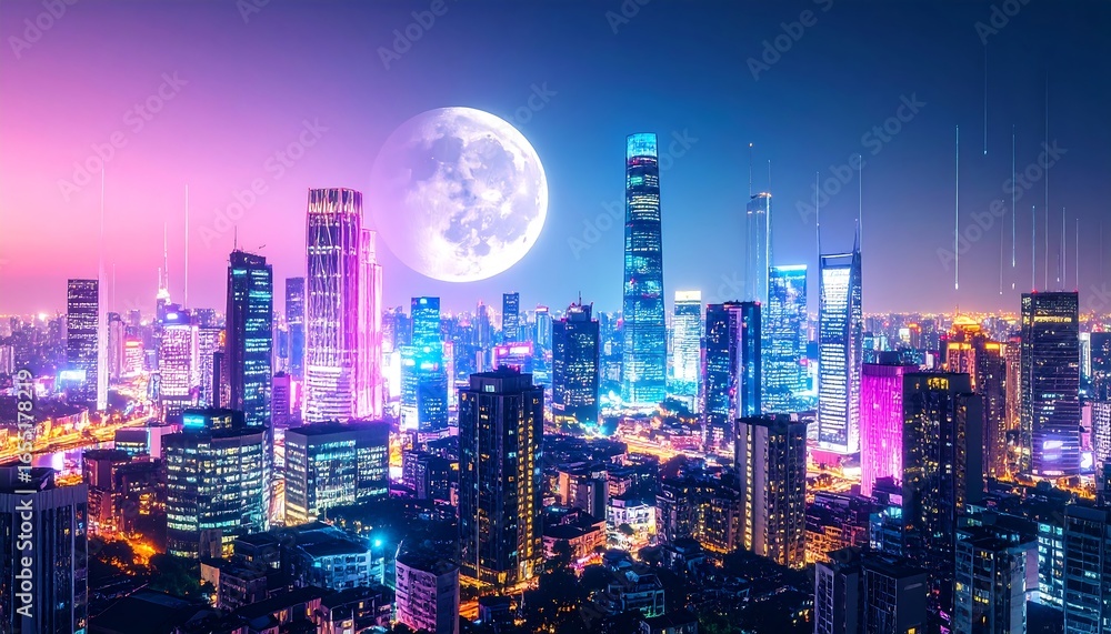 Fototapeta premium Futuristic city skyline at night