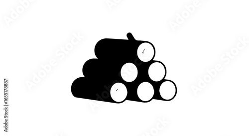 Simple black and white graphic icon of a neatly stacked pyramid of firewood logs.