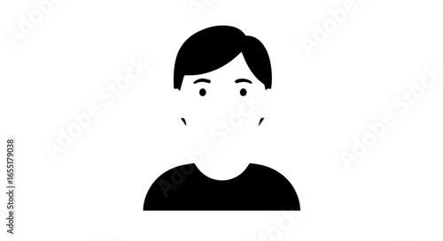 Simple black and white user avatar icon of a persons head and shoulders with short hair presented in a minimalist flat graphic style.