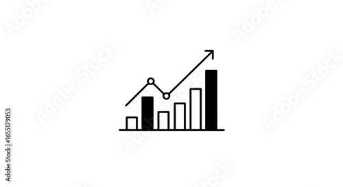 Simple black line art icon of a business growth chart with upward trending arrow and bars.