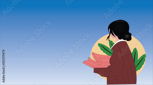 Girl with Book Vector Illustration