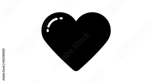 Solid black heart icon with a glossy white highlight on its upper left curve.