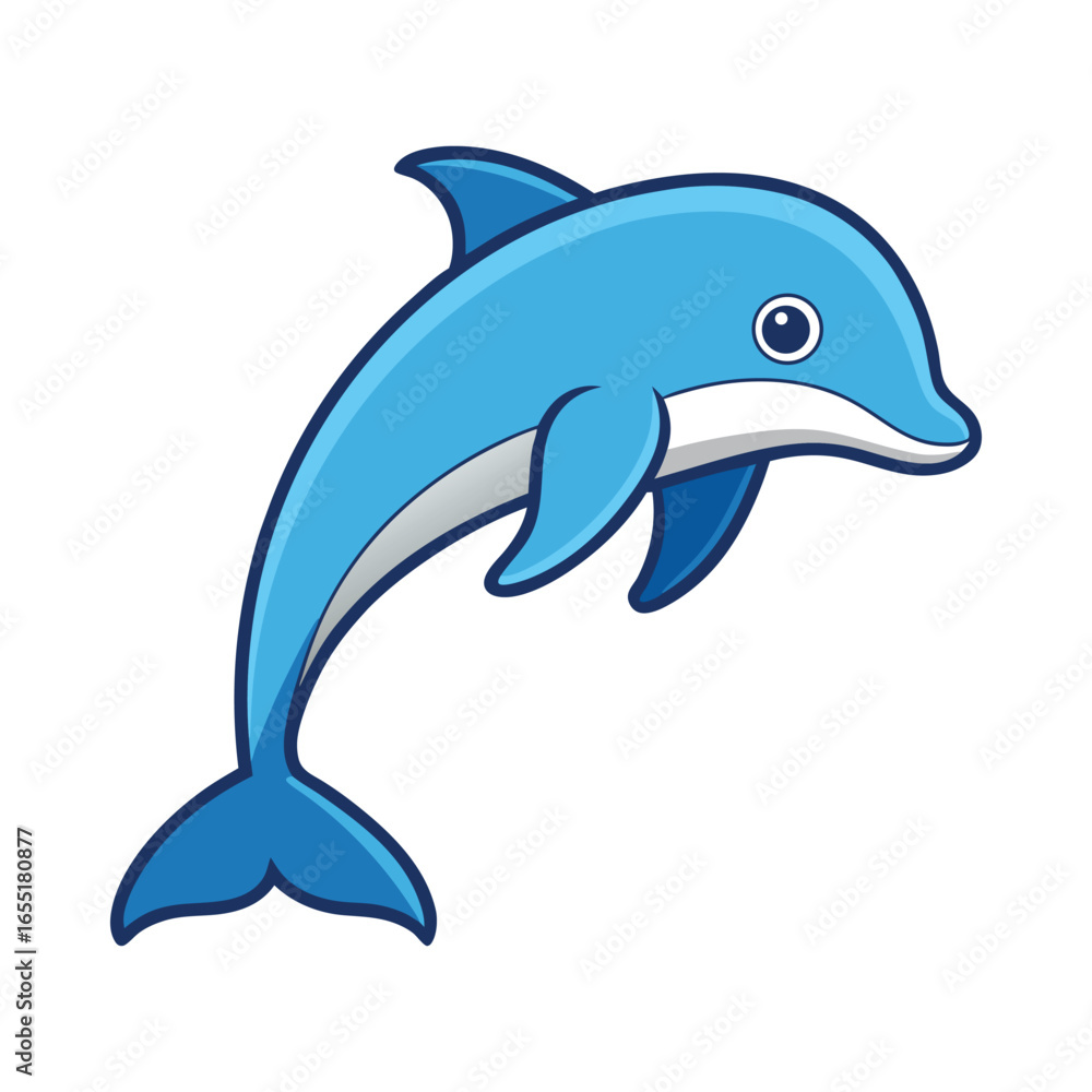 Naklejka premium Cartoon Dolphin Vector Illustration, Cute Smiling Sea Animal Icon for Logo, Sticker, Kids Design, Mascot, Emoji, Graphic Clipart
