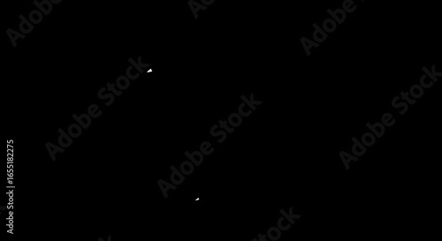 Two tiny white abstract fragments with sharp edges resembling torn paper or confetti.
