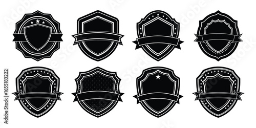 Shield icon vector set. Shield icon, Shield vector. Protect shield security line icons. Heraldic shield set.  Protect shapes silhouette. Vector illustration.