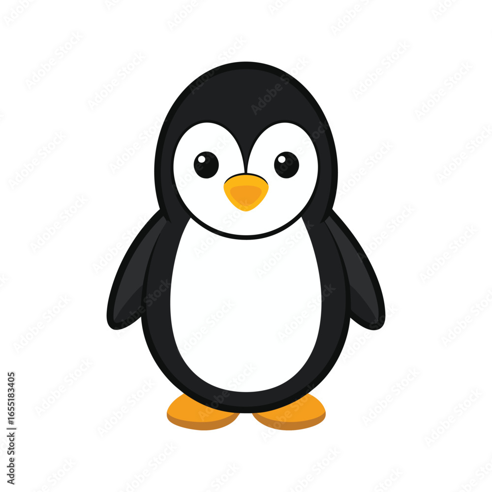 Fototapeta premium Cute Cartoon Penguin Illustration Isolated on White Background, Adorable Baby Animal Clipart, Vector Drawing for Kids, Winter Wildlife Mascot