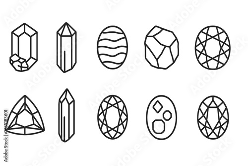 Rare Gemstone Icons. Line style icons of rare gemstones: alexandrite crystal, paraiba tourmaline, black opal, red beryl gem,