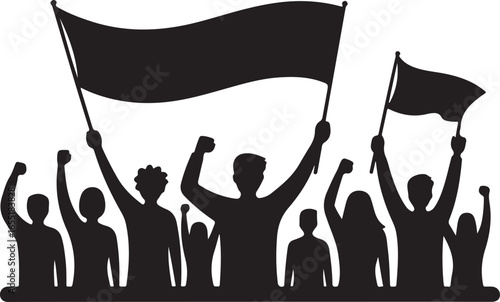 Minimalist People Crowd Protest Silhouette Vector Art