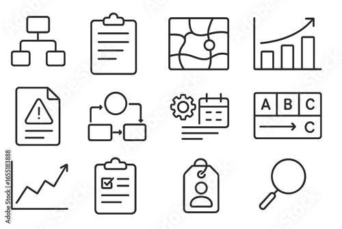 Behavior Analysis Icons. Line style icons of behavior analysis: antecedent-behavior-consequence chart, observation log, behavior
