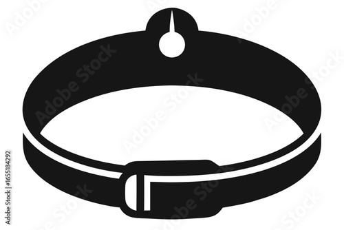 Stylized Simple Black and White Design of a Pet Collar With Ornament