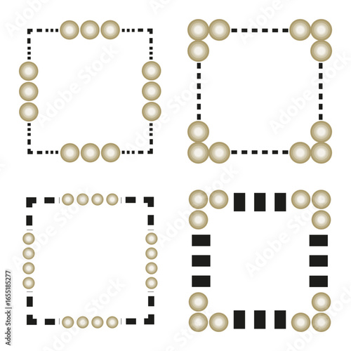 Brown frame set. Rustic border icon. Circle dot pattern. Vector design element.