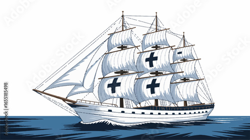 Majestic Tall Ship Sailing on the Blue Sea a Historic Vessel Illustration and Maritime Art