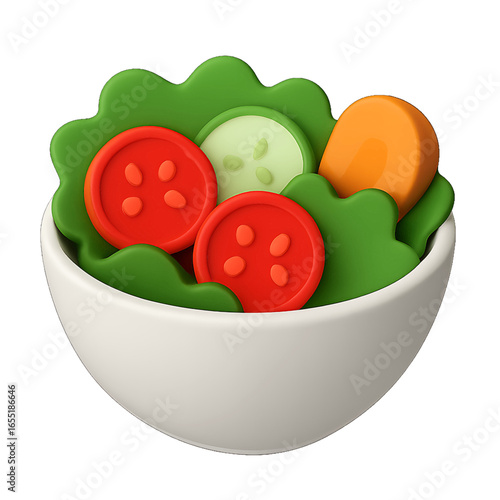 Fresh salad bowl 3D emoji plastic icon for vegetable nutrition diet health fiber greens meal