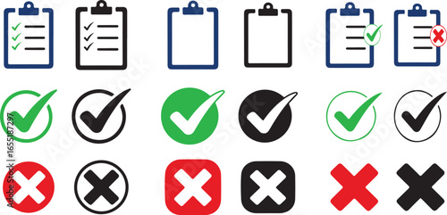 collection of checkmark and cross icons, checkmark  icon, cross icon